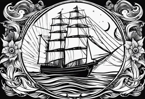 phoenix survolant un voilier. lune. phare marin tattoo idea