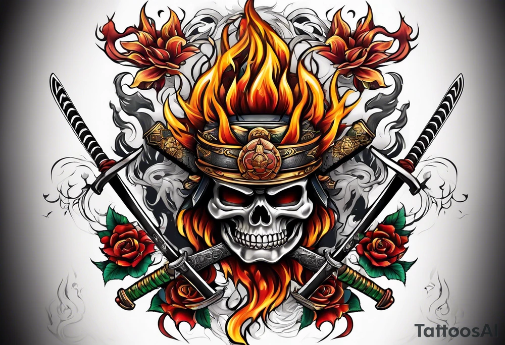 Dos katanas en fuego peleando tattoo idea