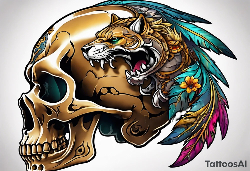 Mythosaur skull with a paw print tattoo idea