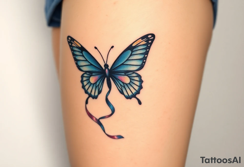 ethereal butterfly with flowing silk ribbons in moonlight tattoo idea