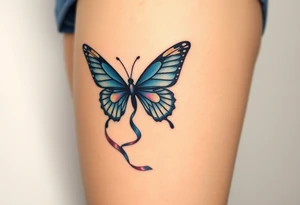 ethereal butterfly with flowing silk ribbons in moonlight tattoo idea