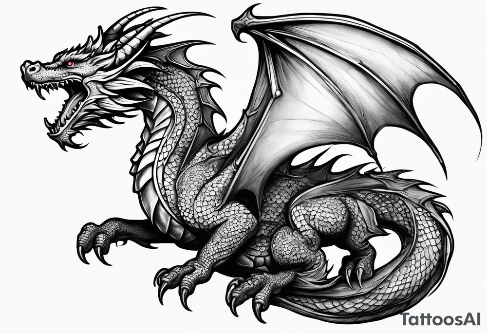 Medieval dragon climbing with a slight side profile tattoo idea Medieval dragon climbing with a slight side profile tattoo idea