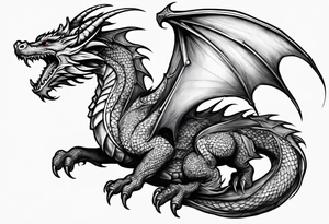 Medieval dragon climbing with a slight side profile tattoo idea