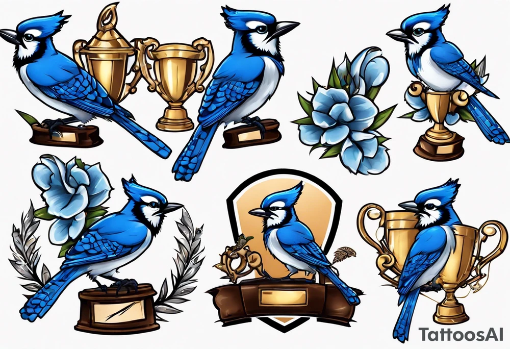 bluejay with cricket trophy tattoo idea