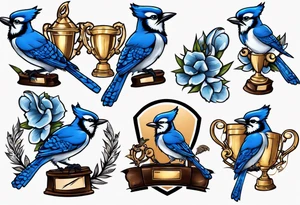 bluejay with cricket trophy tattoo idea
