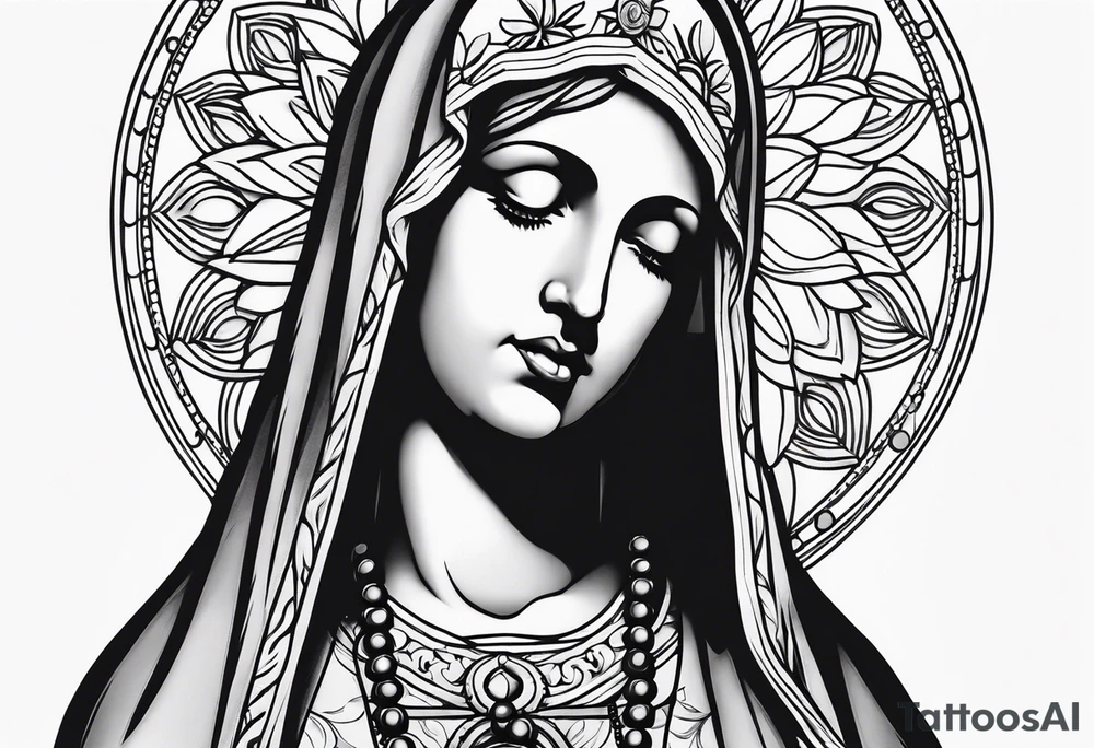 virgin mary with a rosary tattoo idea