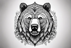 Powerful bear with the word family written tattoo idea