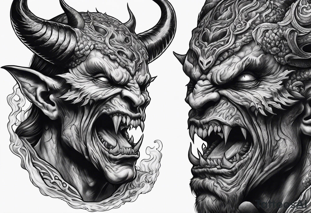 Demon feeding on a human soul tattoo idea