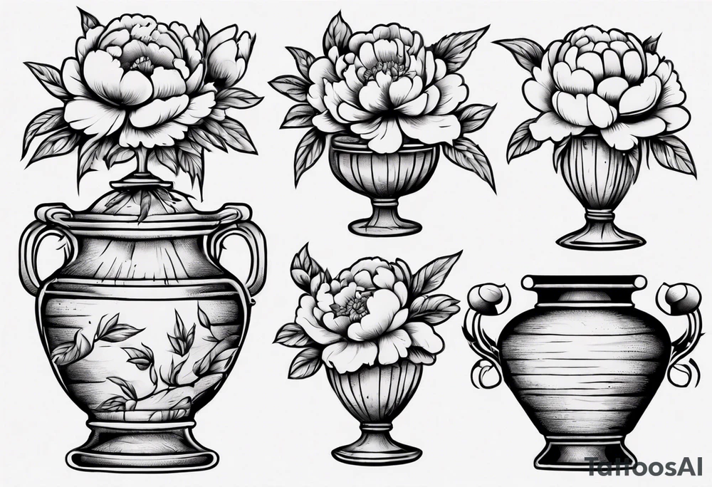 Old school vase with peonies in it tattoo idea
