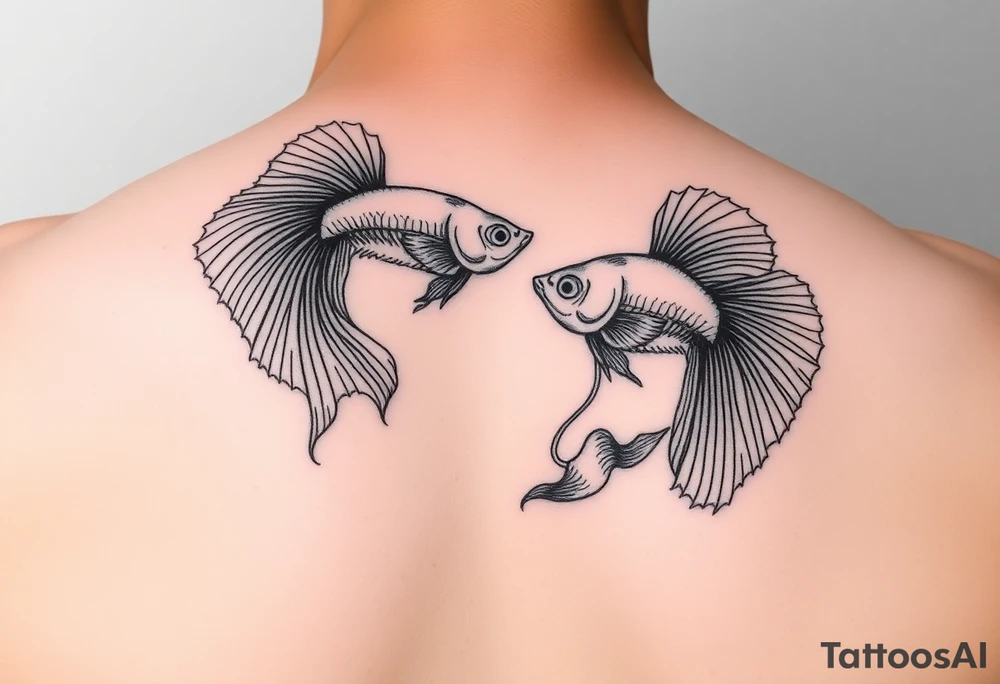 Two bettas fancy tailed swimming tattoo idea