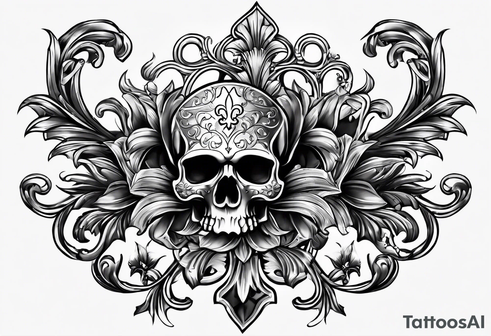 Fleur de lis with skulls tattoo idea