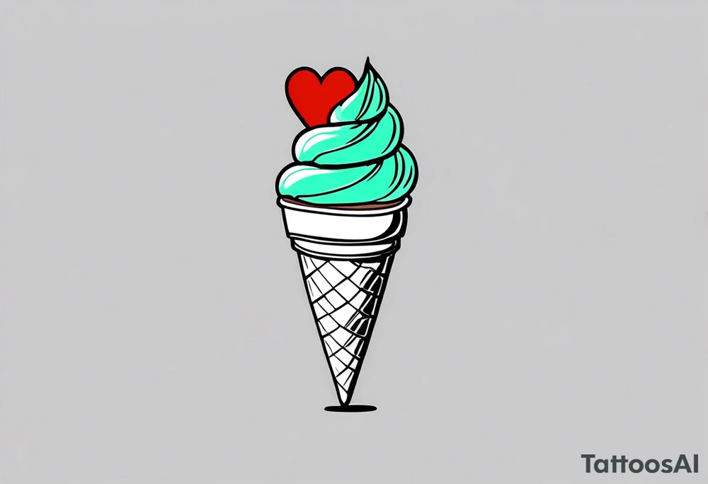 mint chocolate chip ice cream cone with small red heart on it somewhere. tattoo idea