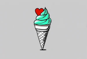 mint chocolate chip ice cream cone with small red heart on it somewhere. tattoo idea