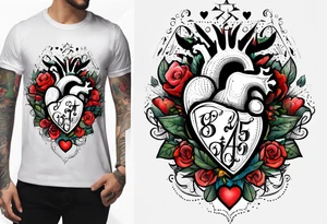 Heart with words Never Say Never and numbers 8 and 5 tattoo idea