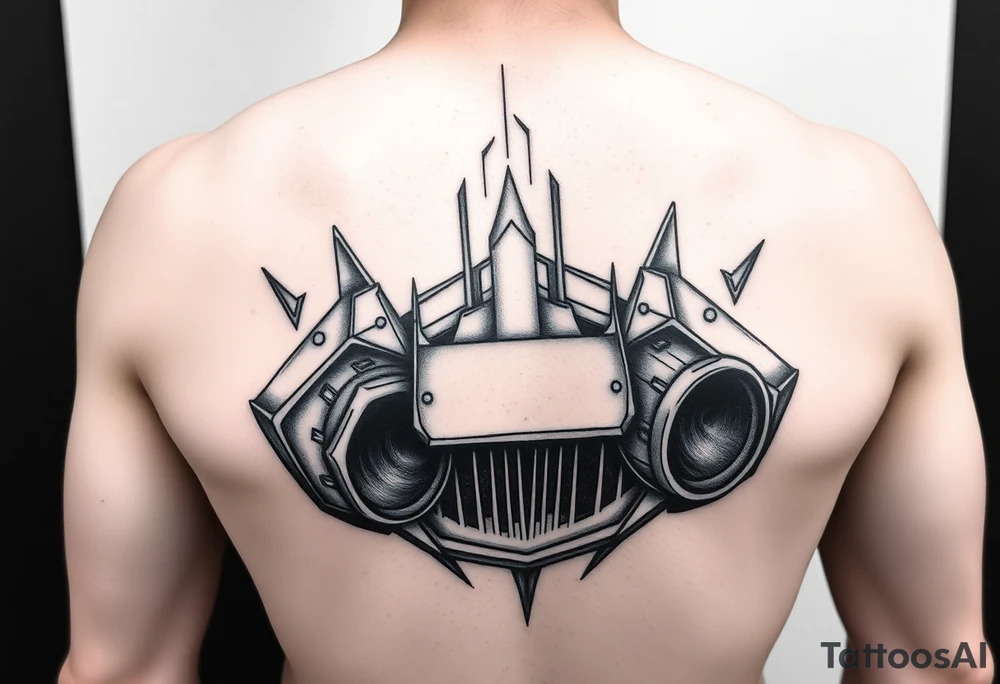 a back tattoo that looks like an exhaust vent, make it look more futuristic and have it to where theres two exhausts
 on both back sides tattoo idea