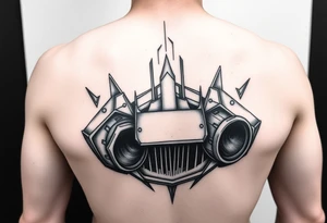 a back tattoo that looks like an exhaust vent, make it look more futuristic and have it to where theres two exhausts
 on both back sides tattoo idea