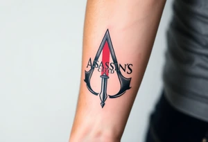 Assassins Creed logo with English flag and a sword with blood, no writing tattoo idea
