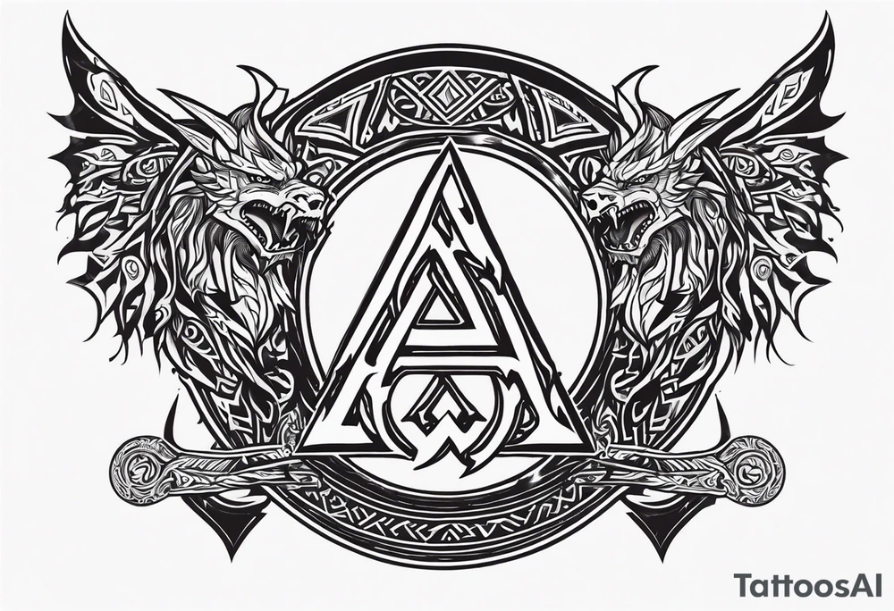 Valhalla sword shield dragon axe Valknut fire tattoo idea Valhalla sword shield dragon axe Valknut fire tattoo idea