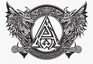 Valhalla sword shield dragon axe Valknut fire tattoo idea