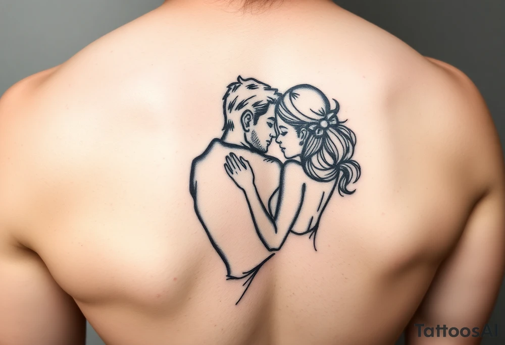 sketch style of lovers embracing, showing intimacy and a love deeper than words tattoo idea