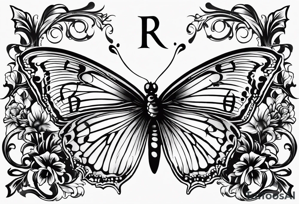 The initials R and S with a butterfly and the date 06/11/2010 tattoo idea
