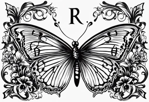 The initials R and S with a butterfly and the date 06/11/2010 tattoo idea