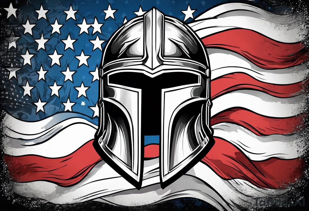spartan helmet with American flag background tattoo idea