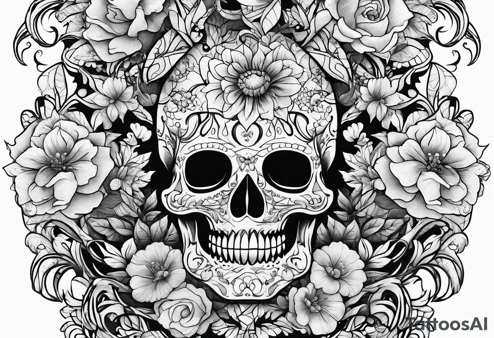 Stitch with flowers around him tattoo idea