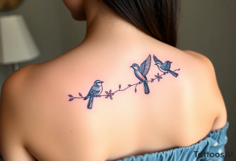 Mom bird and three birds tattoo idea