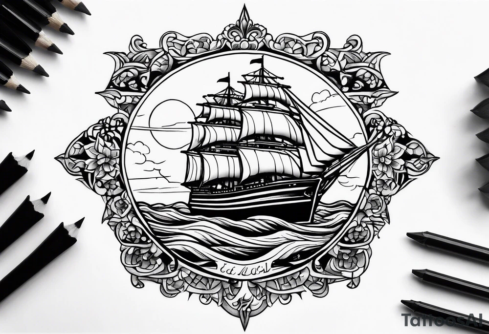 Classis ship heading to the horizon tattoo idea