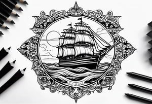Classis ship heading to the horizon tattoo idea