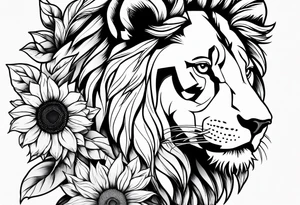 Half female lion half sunflower tattoo idea