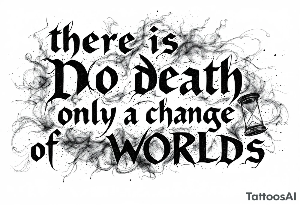 there is no death only a change of worlds with a hour glass and smoke behind it tattoo idea