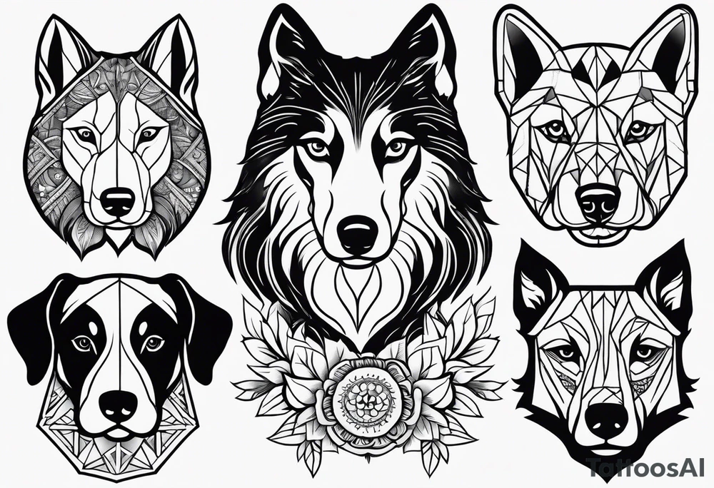 Variety of dogs faces traditional style flash sheet tattoo idea