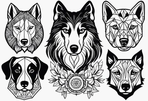 Variety of dogs faces traditional style flash sheet tattoo idea