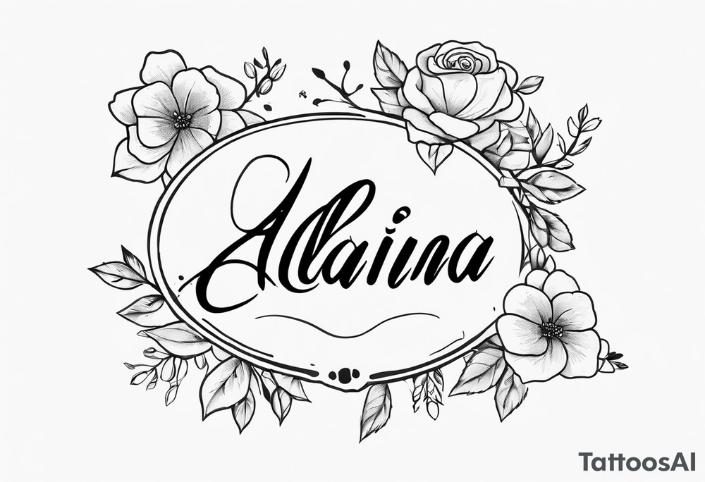 The name Alaina in cursive with small roses around it tattoo idea The name Alaina in cursive with small roses around it tattoo idea