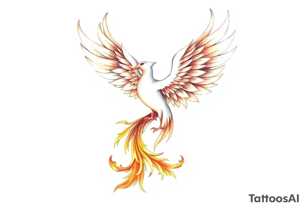 magnificent phoenix rising from golden flames with trailing embers tattoo idea
