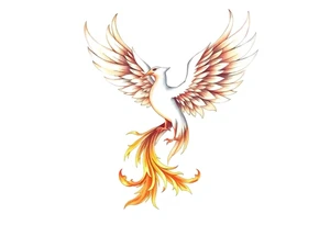 magnificent phoenix rising from golden flames with trailing embers tattoo idea