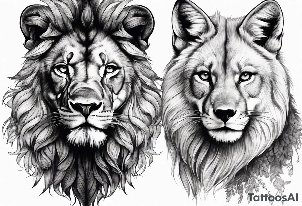 lion, fox, side by side tattoo idea