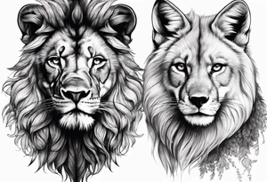lion, fox, side by side tattoo idea