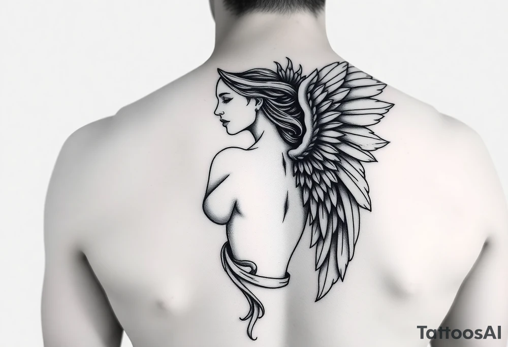 make a tatto of a female angel without clothes please. tattoo idea