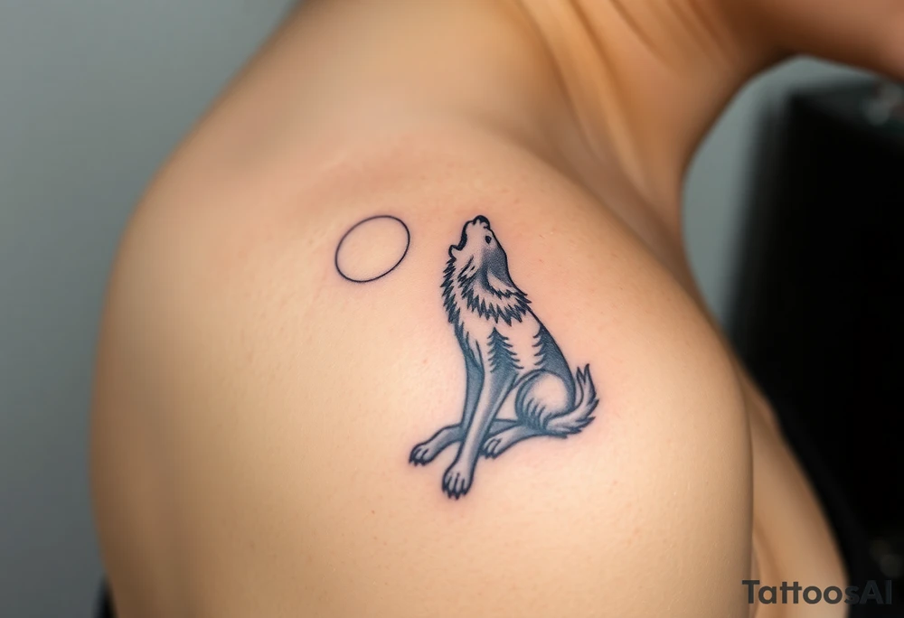 Lone wolf howling at the moon in the forest in the night Columba star tattoo idea