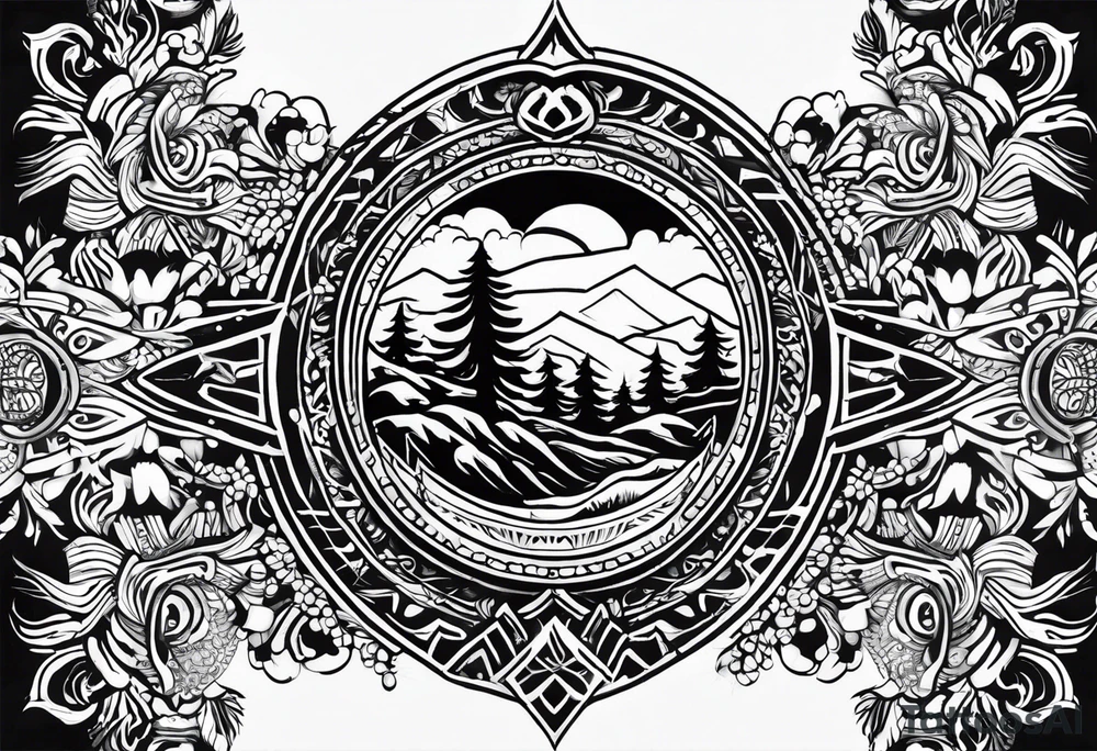 Mexican American inspired that incorporates being a father,  love for son and daughter with the importance of building wealth. Include elements of the Pacific Northwest Forrest on shoulder tattoo idea