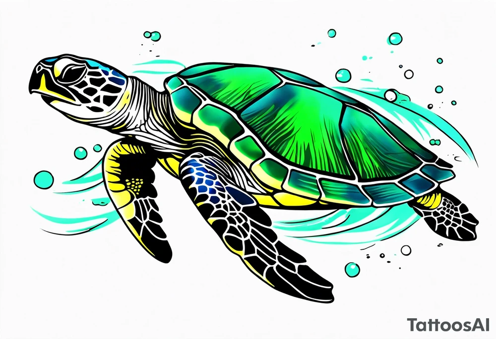 green sea turtle swimming tattoo idea