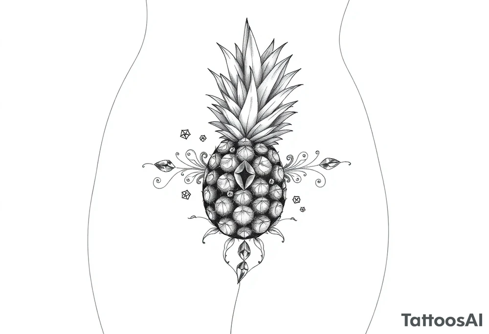 To cover pubic area vagina and anus using a  pineapple with diamonds  and magestic tattoo idea