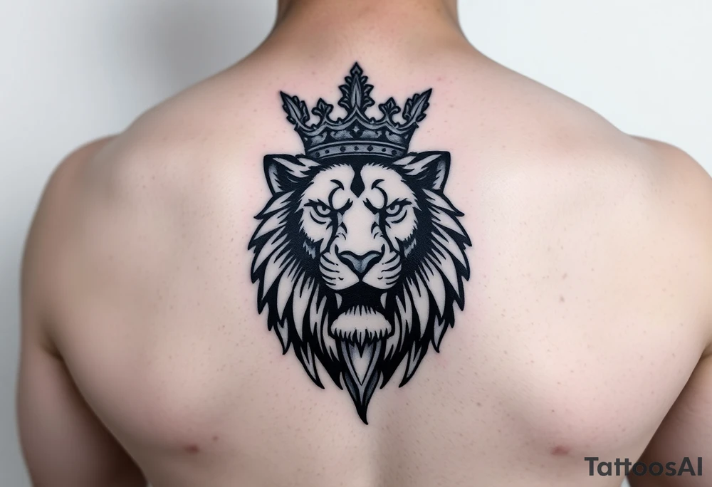 majestic lion wearing crown tattoo idea