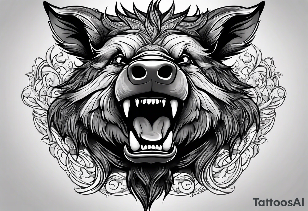 angry boar front tattoo idea