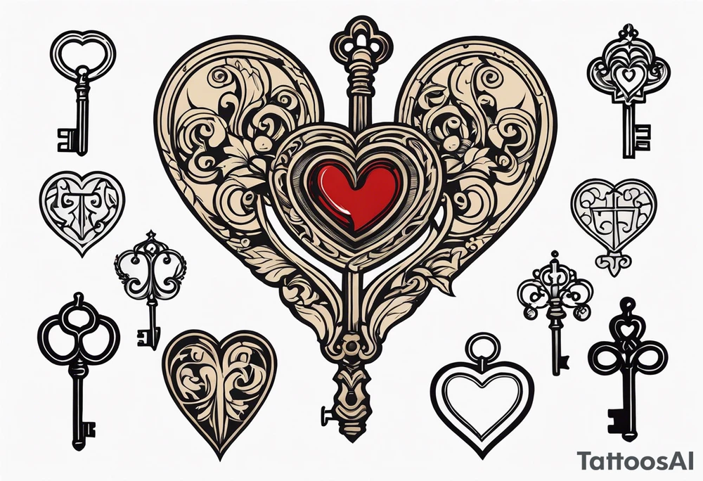 Antique keys heart shaped tattoo idea