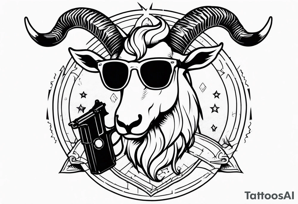 capricorn with sunglasses and gun tattoo idea