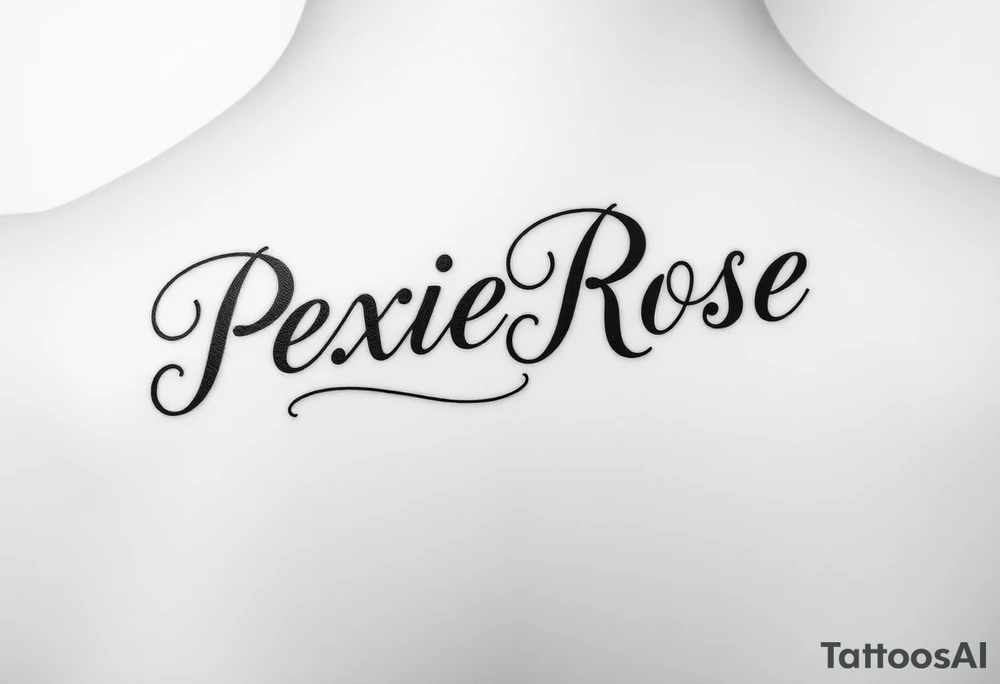 "PixieRose" above a man's eyebrow in a  gangsters Chicano calligraphy style font tattoo idea